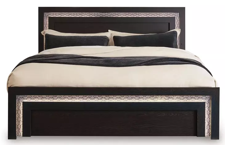 Shoralli Black Queen Panel Bed with LED