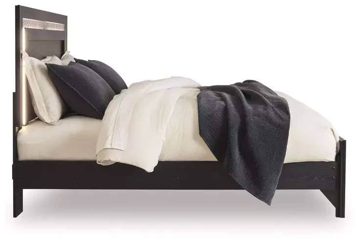 Shoralli Black King Panel Bed with LED