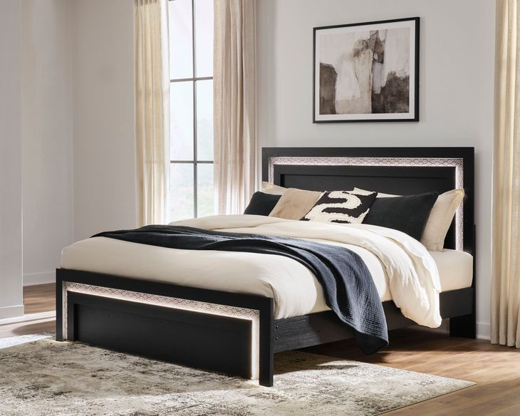 Shoralli Black King Panel Bed with LED