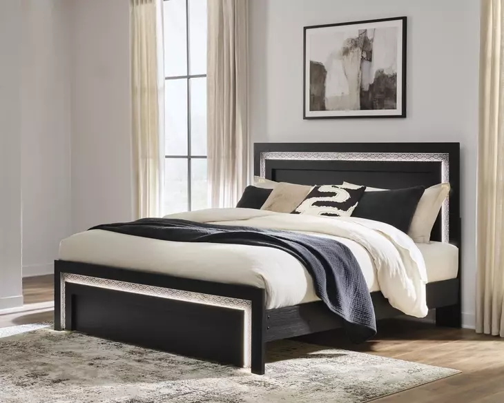 Shoralli Black King Panel Bed with LED