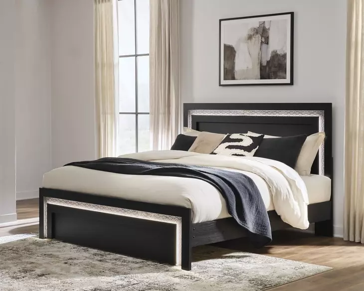 Shoralli Black Queen Panel Bed with LED