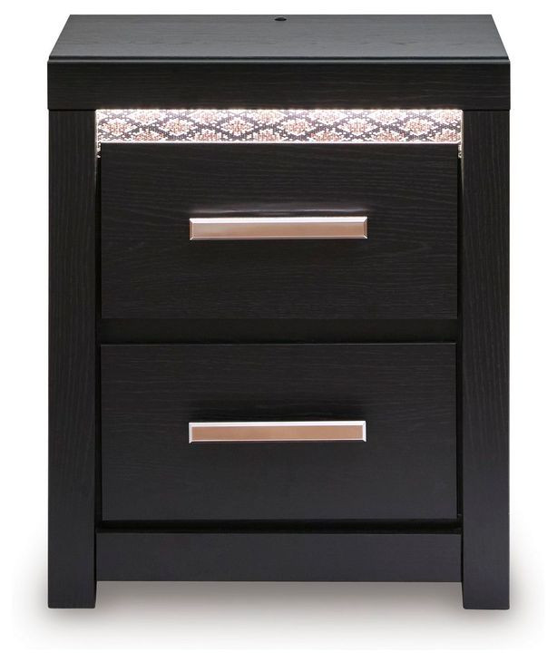 Shoralli Black 2 Drawer Nightstand with USB Charging and LED