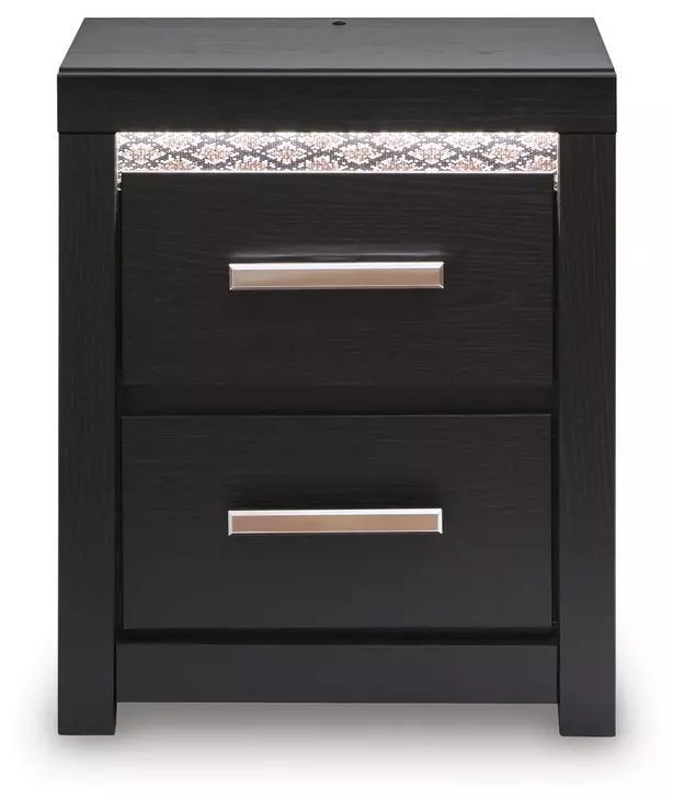 Shoralli Black 2 Drawer Nightstand with USB Charging and LED
