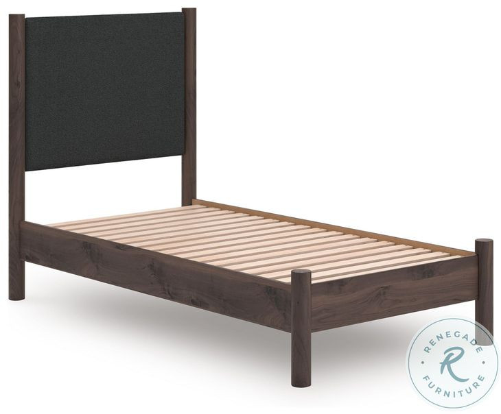 Cadmori Brown Twin Upholstered Panel Platform Bed