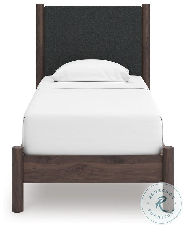 Cadmori Brown Twin Upholstered Panel Platform Bed
