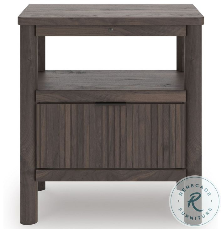 Cadmori Brown 1 Drawer Nightstand with USB Charging