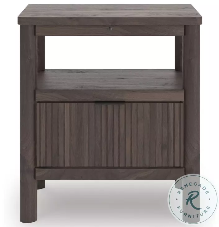 Cadmori Brown 1 Drawer Nightstand with USB Charging