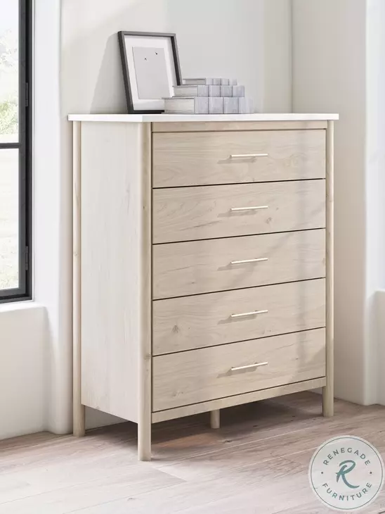 Cadmori Tan And White 5 Drawer Wide Chest