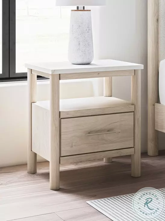 Cadmori Tan And White 1 Drawer Nightstand