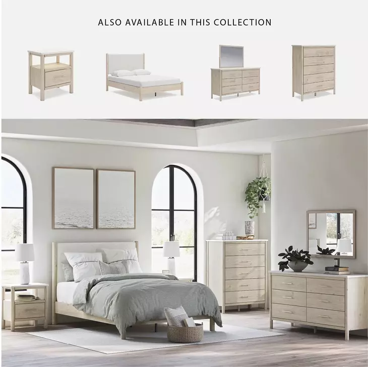 Cadmori Tan And White Queen Upholstered Panel Bed