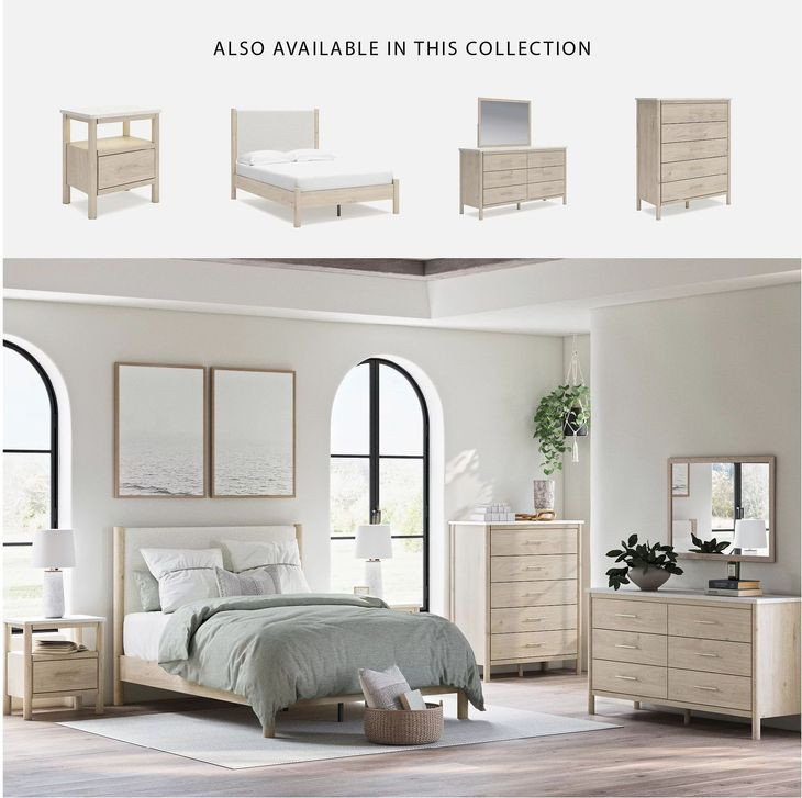 Cadmori Tan And White Full Upholstered Panel Bed