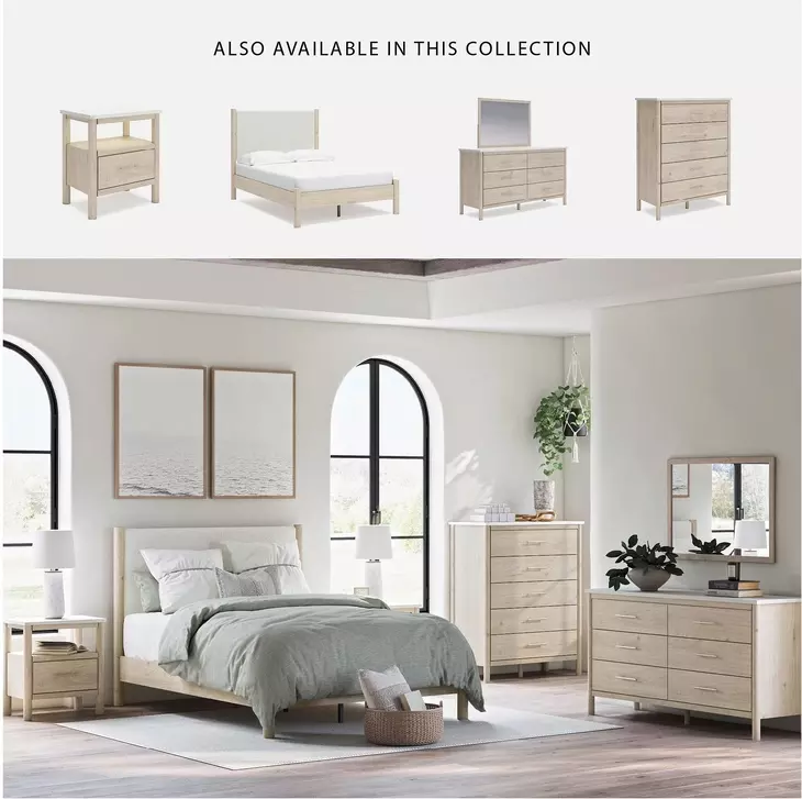 Cadmori Tan And White Full Upholstered Panel Bed