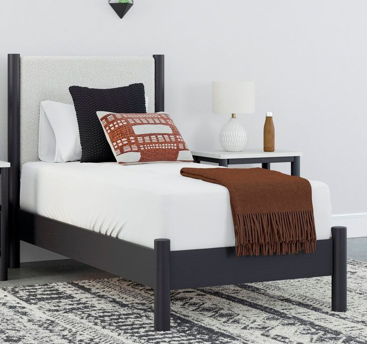 Cadmori Black And White Twin Upholstered Panel Bed