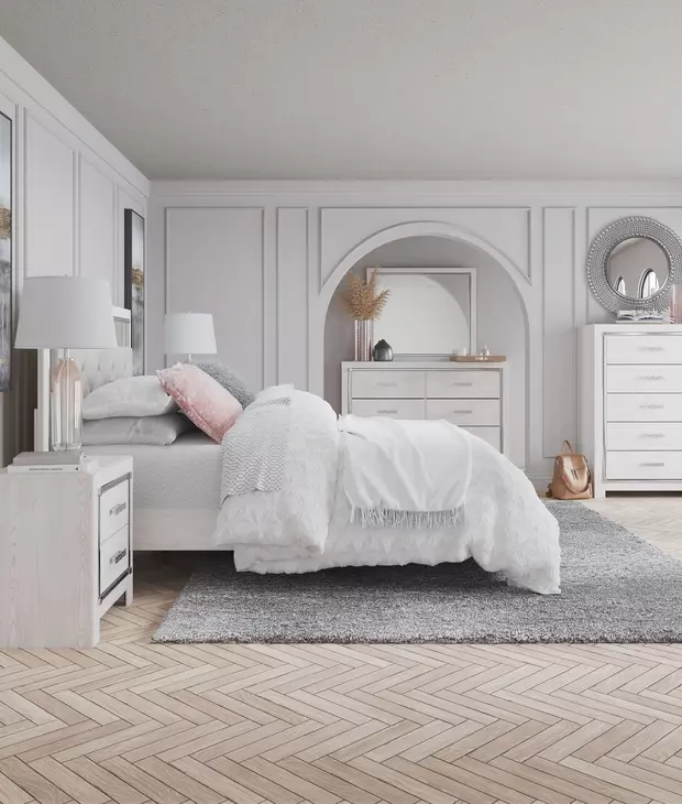 Altyra White 6 Drawer Dresser and Rectangular Mirror