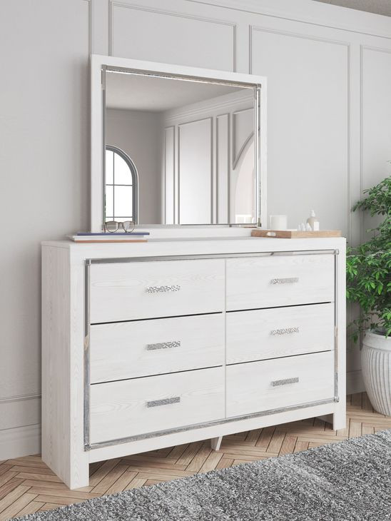 Altyra White 6 Drawer Dresser and Rectangular Mirror
