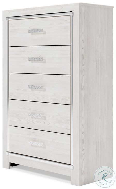 Altyra White and Gray Upholstered Bookcase Panel Bedroom Set with LED