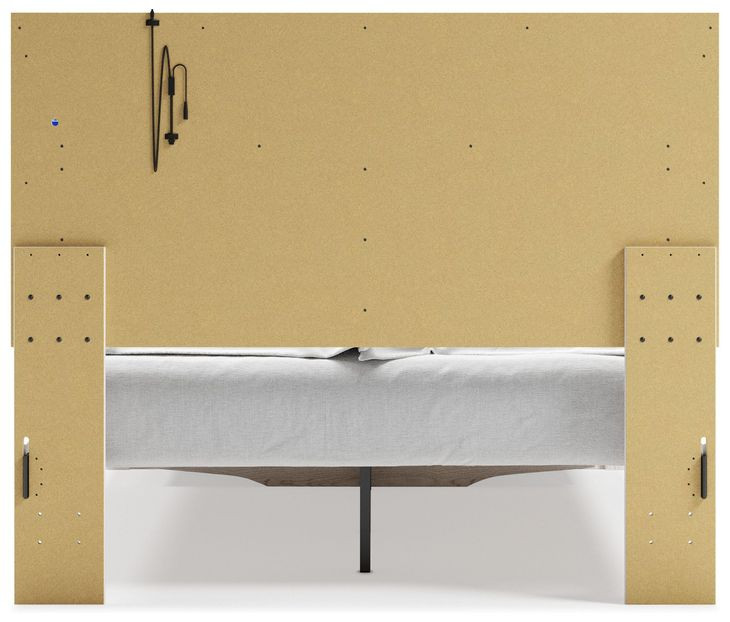 Altyra White and Gray Queen Upholstered Storage Panel Bed with LED