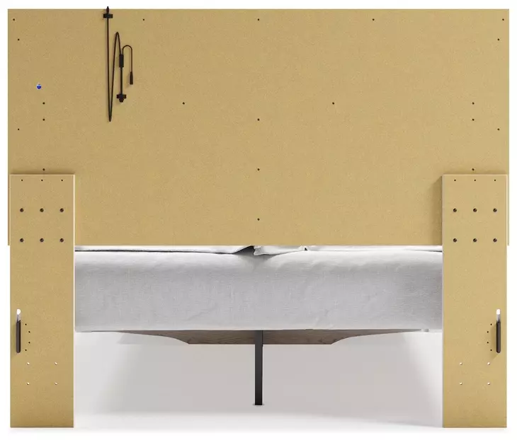 Altyra White and Gray Queen Upholstered Storage Panel Bed with LED