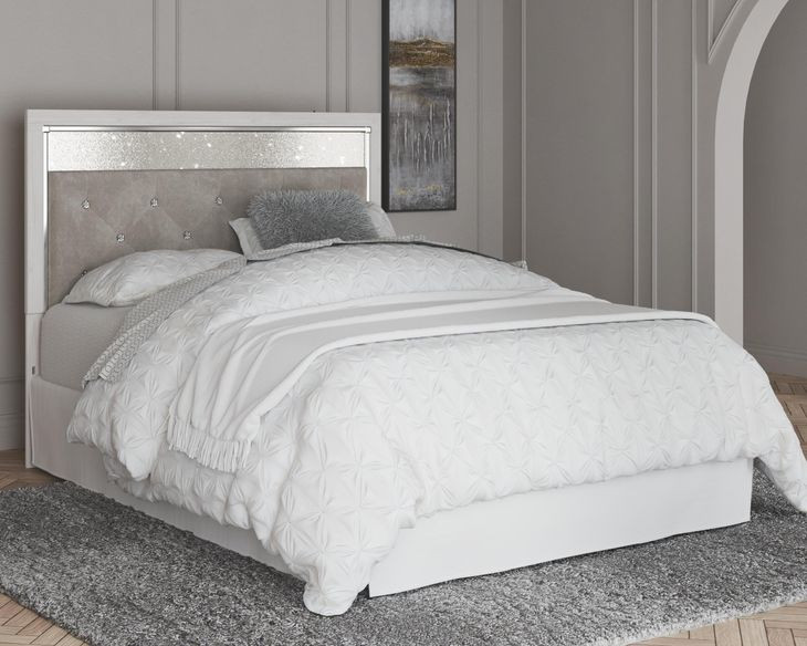 Altyra White and Gray Queen Upholstered Panel Headboard with LED