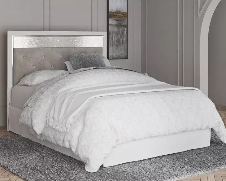Altyra White and Gray Queen Upholstered Panel Headboard with LED