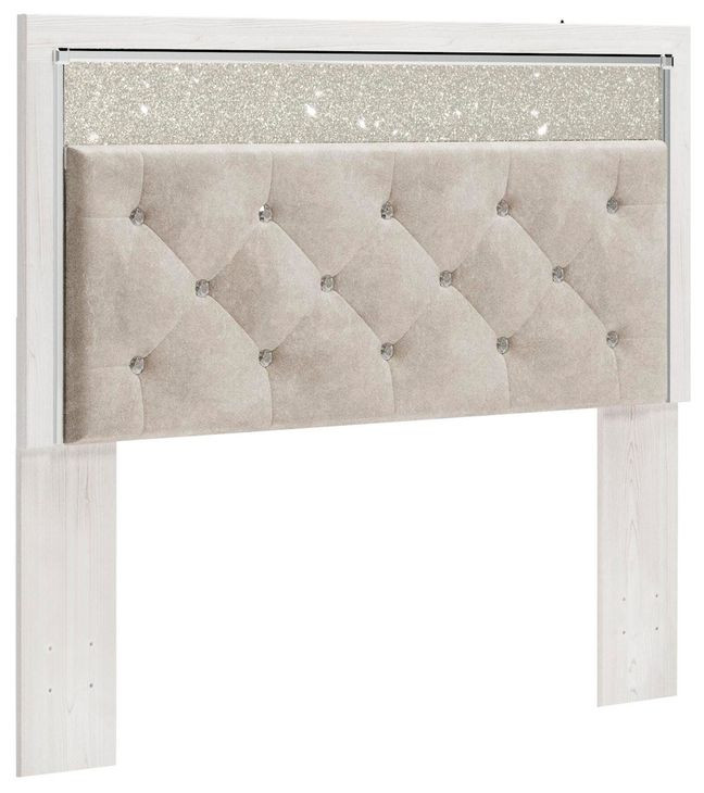 Altyra White and Gray Queen Upholstered Panel Headboard with LED