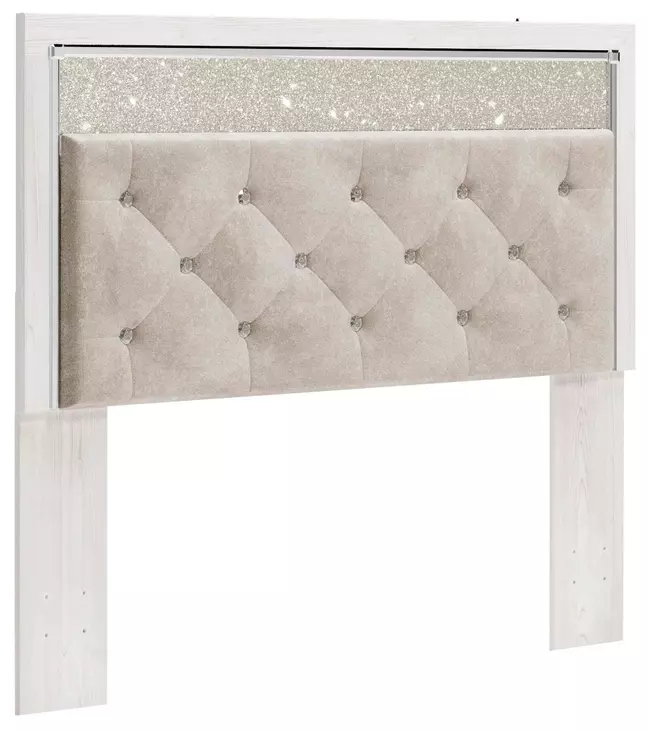 Altyra White and Gray Queen Upholstered Panel Headboard with LED