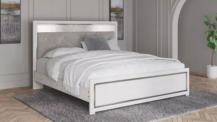 Altyra White and Gray King or California King Upholstered Panel Headboard with LED