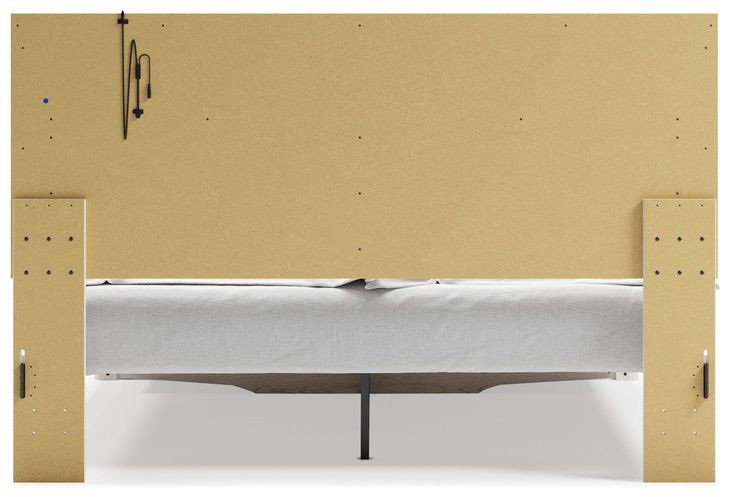 Altyra White and Gray King Upholstered Storage Panel Bed with LED