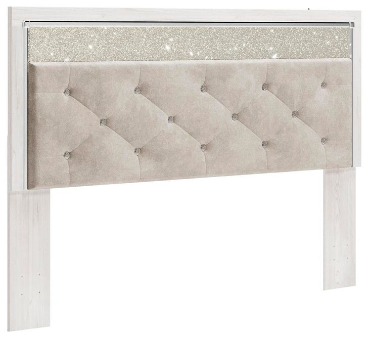 Altyra White and Gray King or California King Upholstered Panel Headboard with LED
