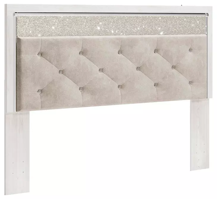 Altyra White and Gray King or California King Upholstered Panel Headboard with LED