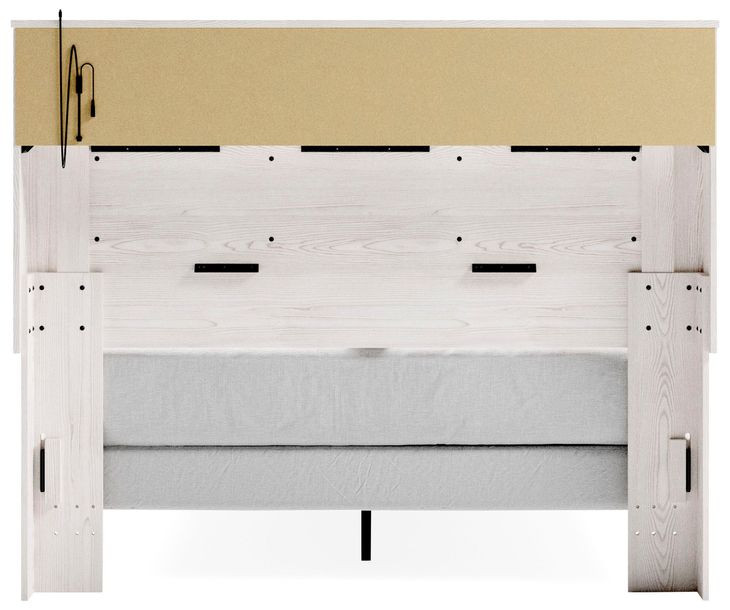 Altyra White and Gray Queen Upholstered Bookcase Panel Bed with LED