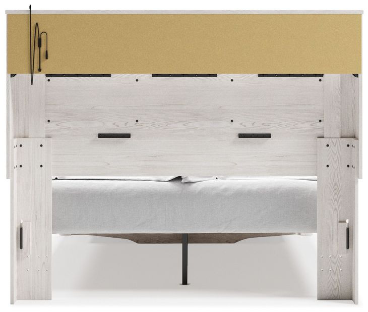 Altyra White and Gray Queen Upholstered Bookcase Storage Bed with LED