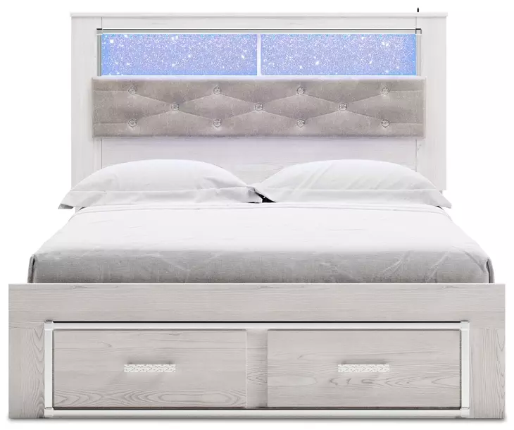 Altyra White Queen Bookcase Storage Bed