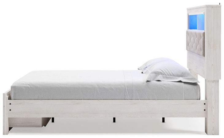 Altyra White Queen Bookcase Storage Bed