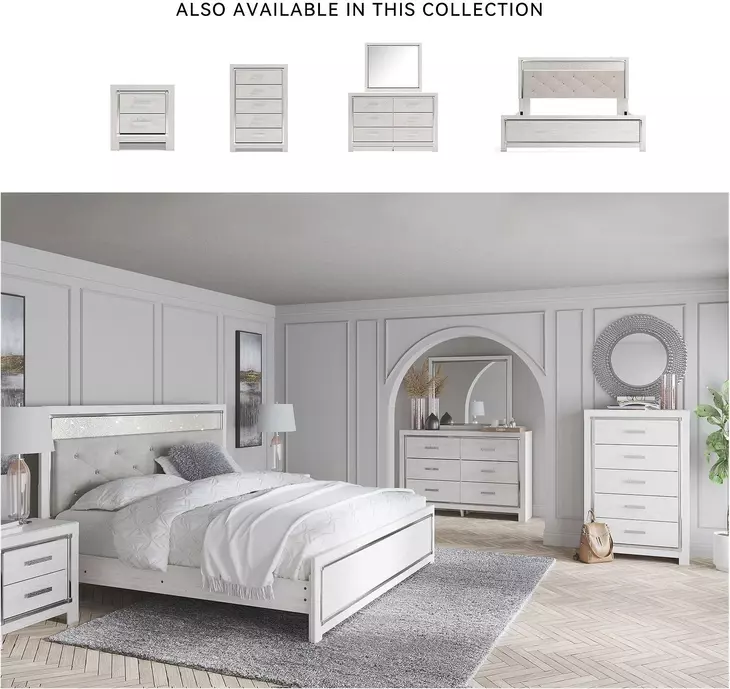 Altyra White King Upholstered Panel Bed