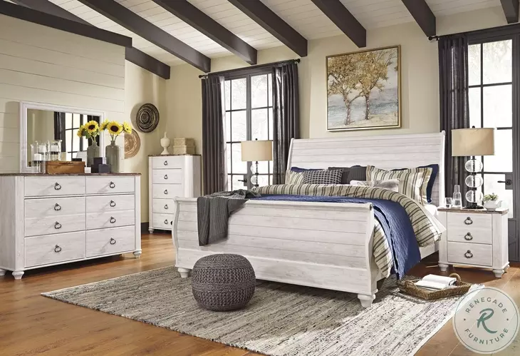 Willowton Whitewash King Sleigh Bed With Horizontal Planks