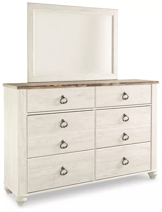 Willowton Whitewash 6 Drawer Dresser and Rectangular Mirror
