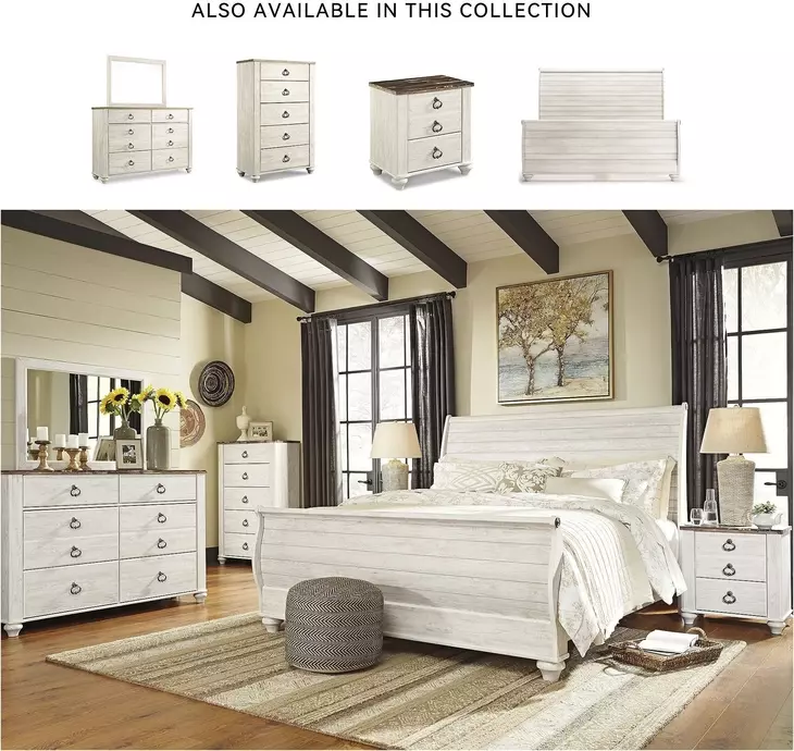 Willowton Whitewash King Sleigh Bed With Horizontal Planks