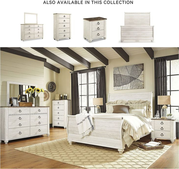 Willowton Whitewash Queen Sleigh Bed With Horizontal Planks