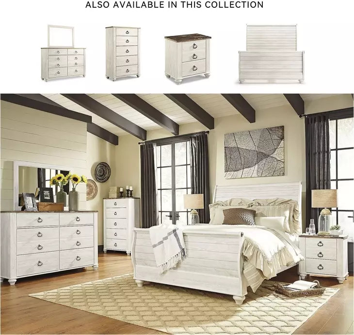 Willowton Whitewash Queen Sleigh Bed With Horizontal Planks