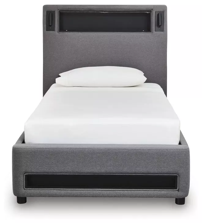 Cayberry Gray Twin Upholstered Panel Bed with LED
