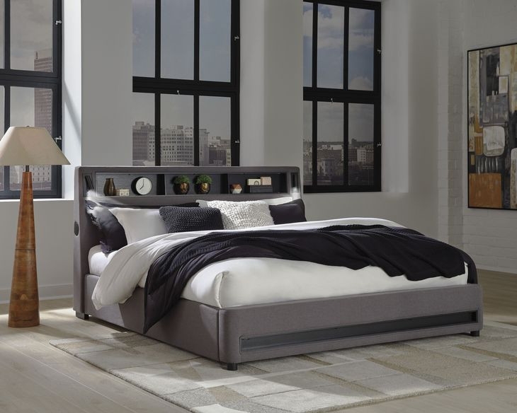 Wronske Gray King Upholstered Bed