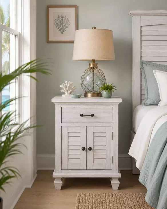 Bay Harbor Distressed White 1 Drawer and 2 Door Nightstand