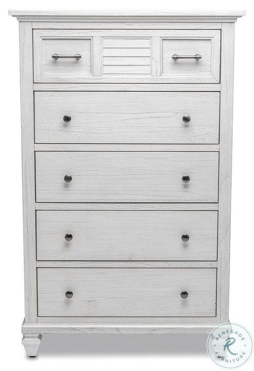 Bay Harbor Distressed White 5 Drawer Chest