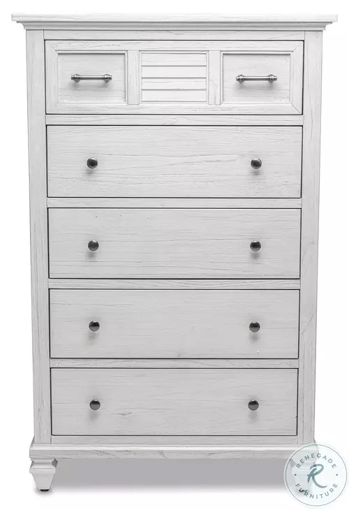 Bay Harbor Distressed White 5 Drawer Chest