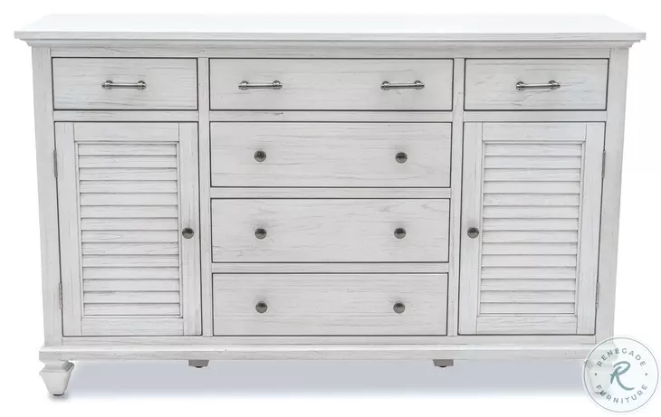 Bay Harbor Distressed White 6 Drawer and 2 Door Dresser