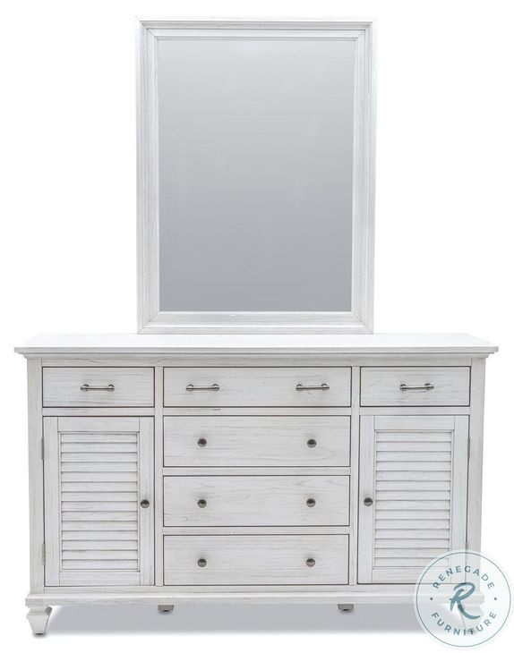 Bay Harbor Distressed White Rectangular Dresser Mirror