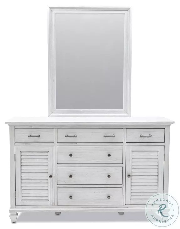 Bay Harbor Distressed White Rectangular Dresser Mirror