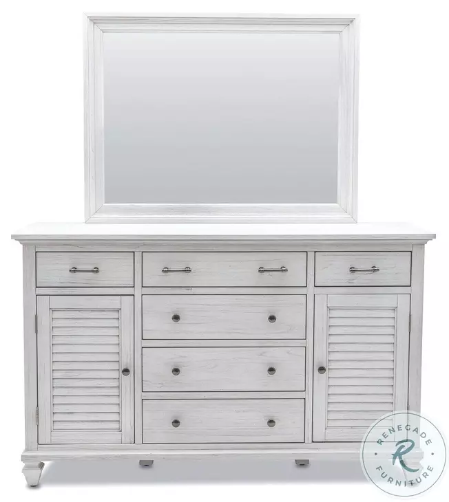 Bay Harbor Distressed White 6 Drawer and 2 Door Dresser
