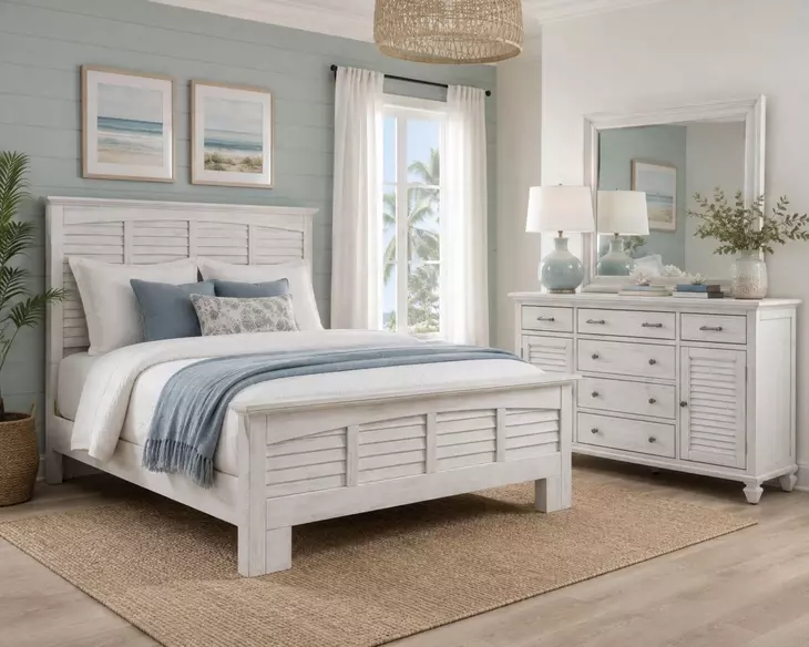 Bay Harbor Distressed White Rectangular Dresser Mirror